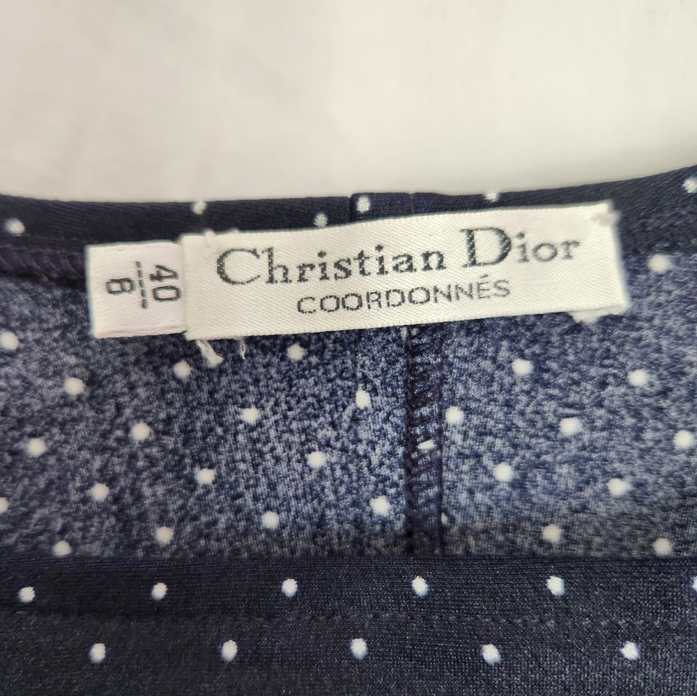 Christian Dior Coordonnes Vintage Slip Dress, Size 40, Navy/White Polka Dots - Picture 2 of 7